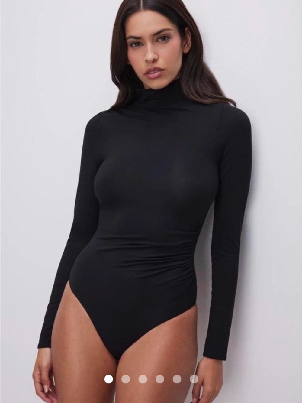 Good American Black Long-Sleeve Mock Neck Bodysuit
